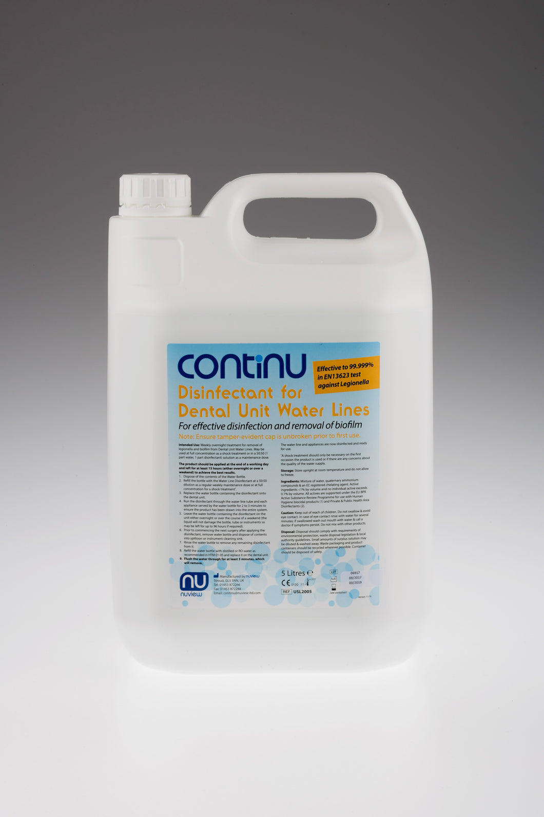 CONTINU Disinfectant for Dental Unit Water Lines 5L - 10 weeks worth
