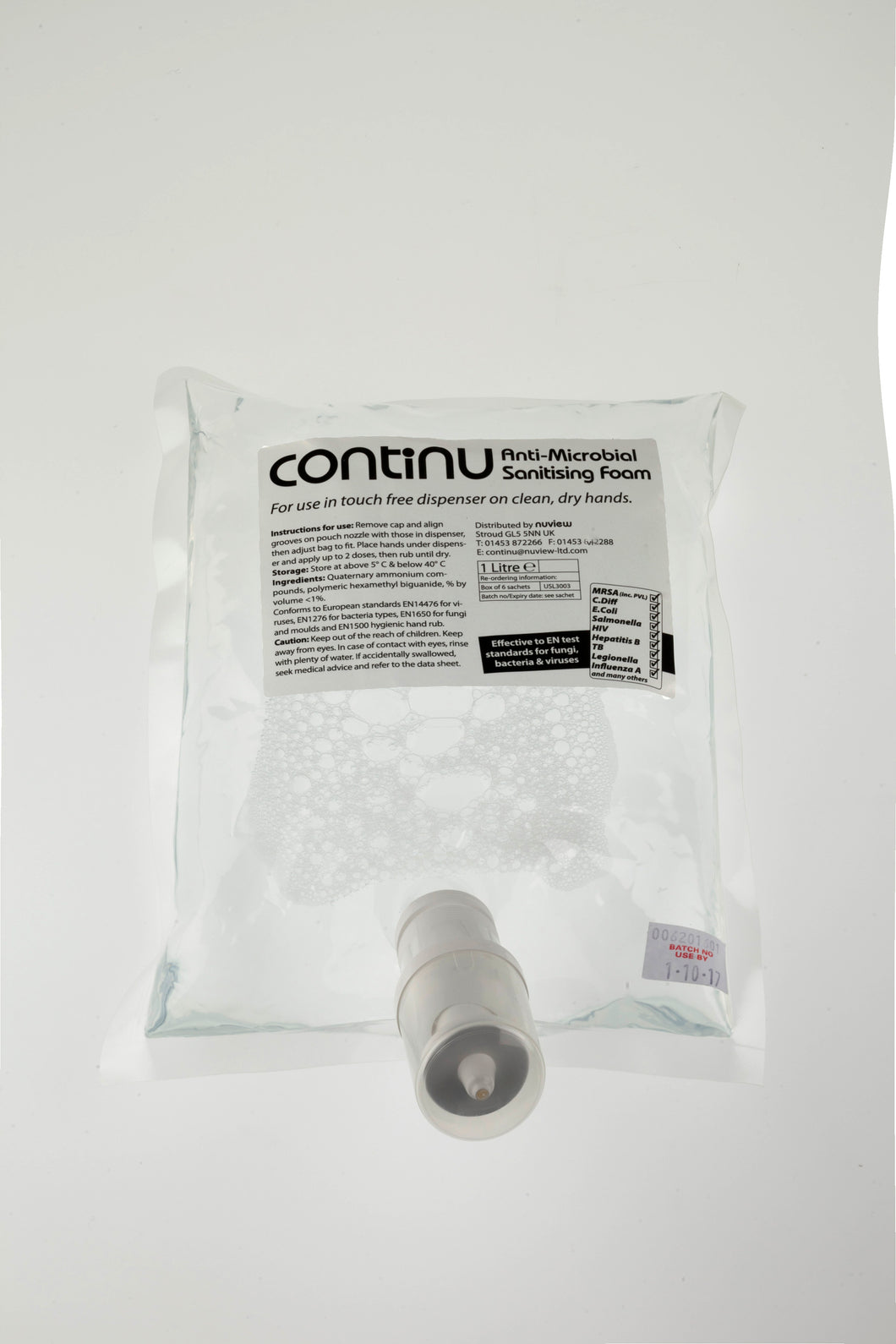 CONTINU Anti-Microbial Hand Sanitising Foam 1 Litre Pouch Box 6 ( £7.30 each )