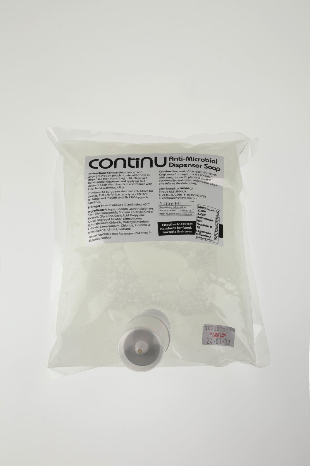 CONTINU Anti-Microbial Hand Sanitising Soap 1 Litre Pouch Box 6 (£8.08 each )